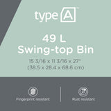 type A Plastic Rectangular Swing Lid Garbage Can, Black/Grey, 50-L F0C8 - product image 3