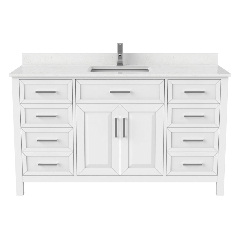 Bathe Terrence Undermount Single Sink Stone Top Bathroom Vanity with Drawer & Cabinet Organizer, White, 60-in Z2D3