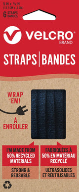 Adjustable Reusable Eco Pre-Cut Straps, Black, 5 x 0.3-in, 6-pk L0S1 - product image 1