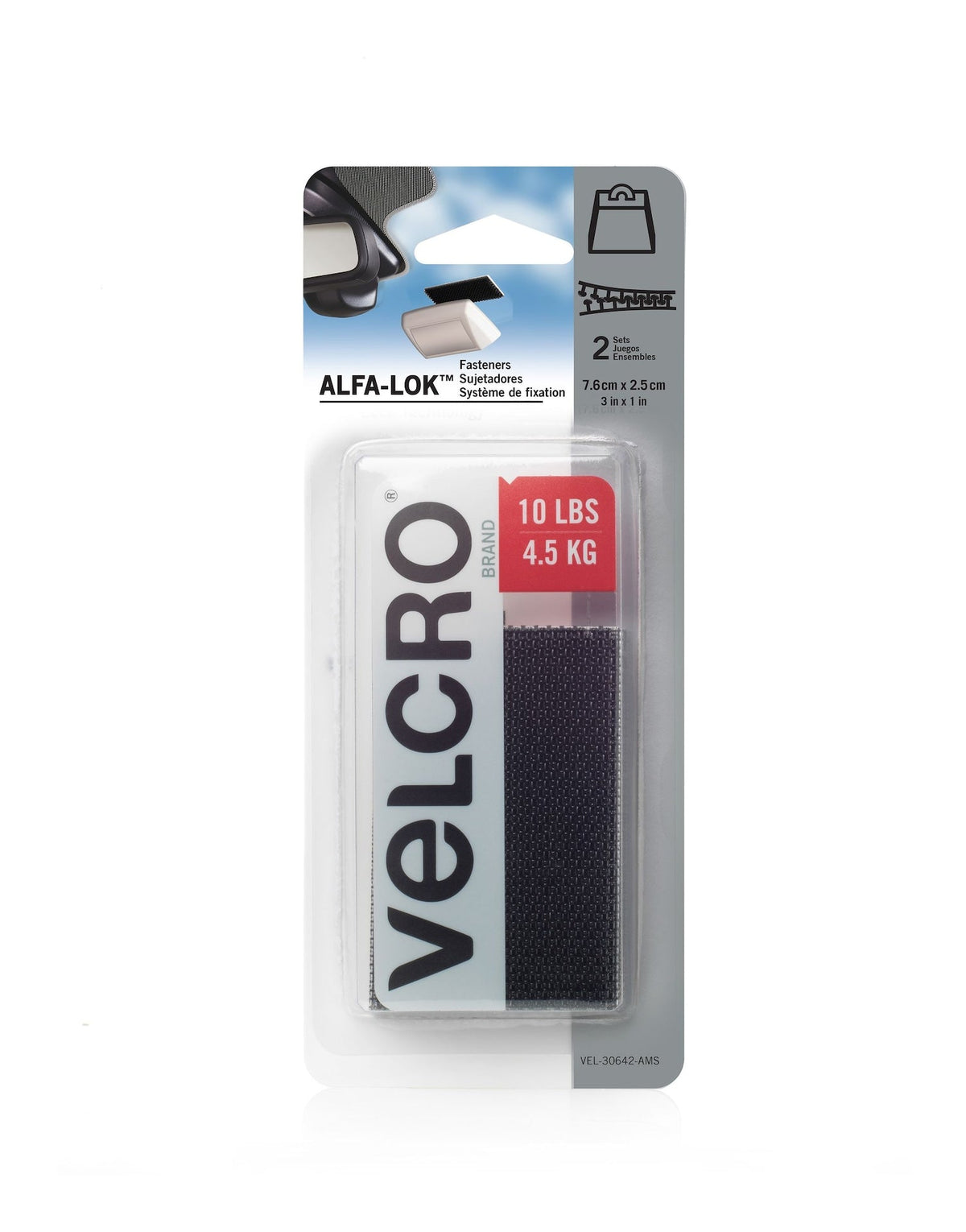 ALFA-LOK Double-Sided Adhesive Fastener Strips, Black, 10-lbs, 2-pk P2X4 - product image 1