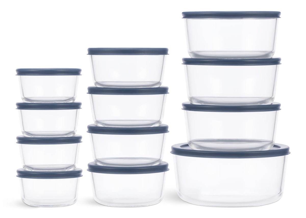 Round Glass Food Storage Container Set with Lids, 24-pc H9B5 - product image 1