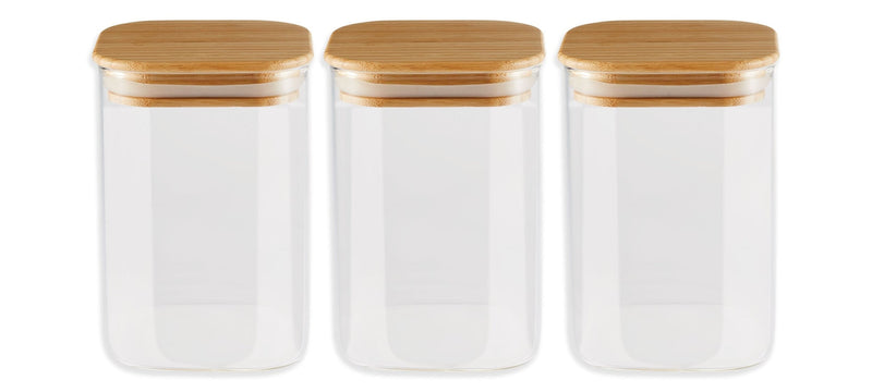 Square Glass Pantry Storage Container Set with Airtight Bamboo Lid, 3 Count E3G9