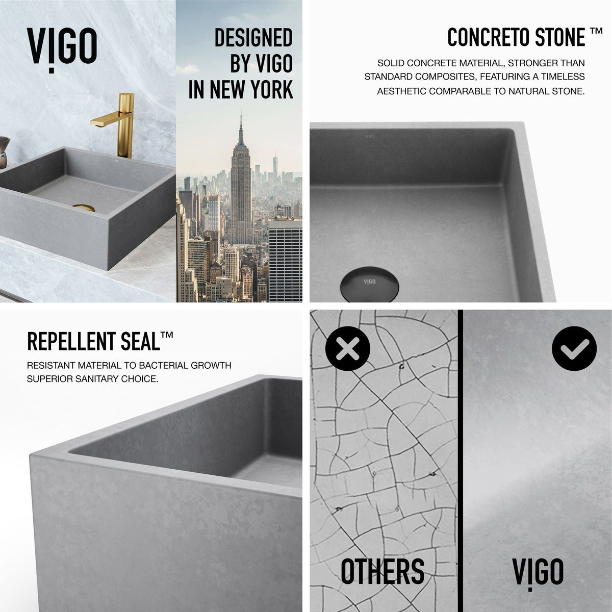 Alhambra Gothic Concreto Stone 15x15-in Deep Grey Bathroom Sink/Basin with Square Vessel U2I8 - product image 2