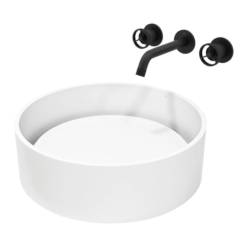 Anvil MatteStone Round White Composite Bathroom Sink/Basin Set with Cass Wall Mount Faucet and Pop-Up Drain N7C4