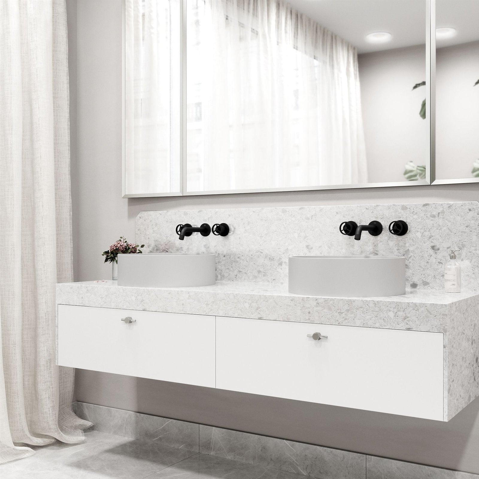 Anvil MatteStone Round White Composite Bathroom Sink/Basin Set with Cass Wall Mount Faucet and Pop-Up Drain N7C4 - product image 8