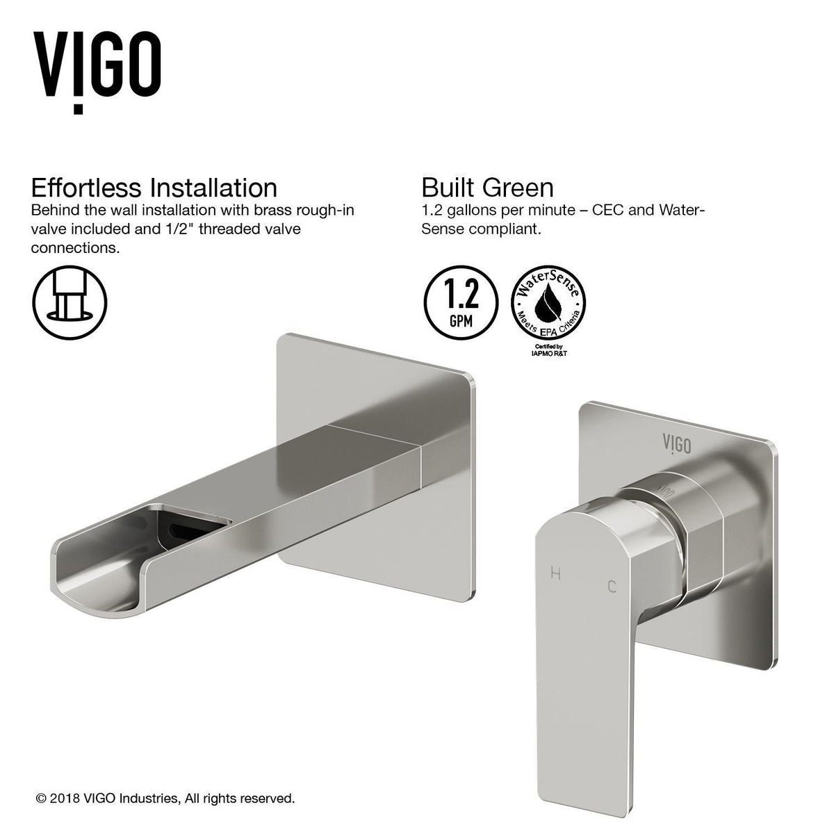 Atticus Brushed Nickel Wall Mount Bathroom Faucet J5Z7 - product image 2