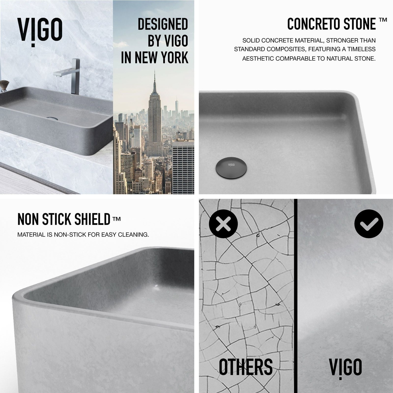 Basilica Gothic ConcretoStone 23x14-in Deep Grey Bathroom Sink/Basin with Rectangular Vessel K7F3 - product image 2