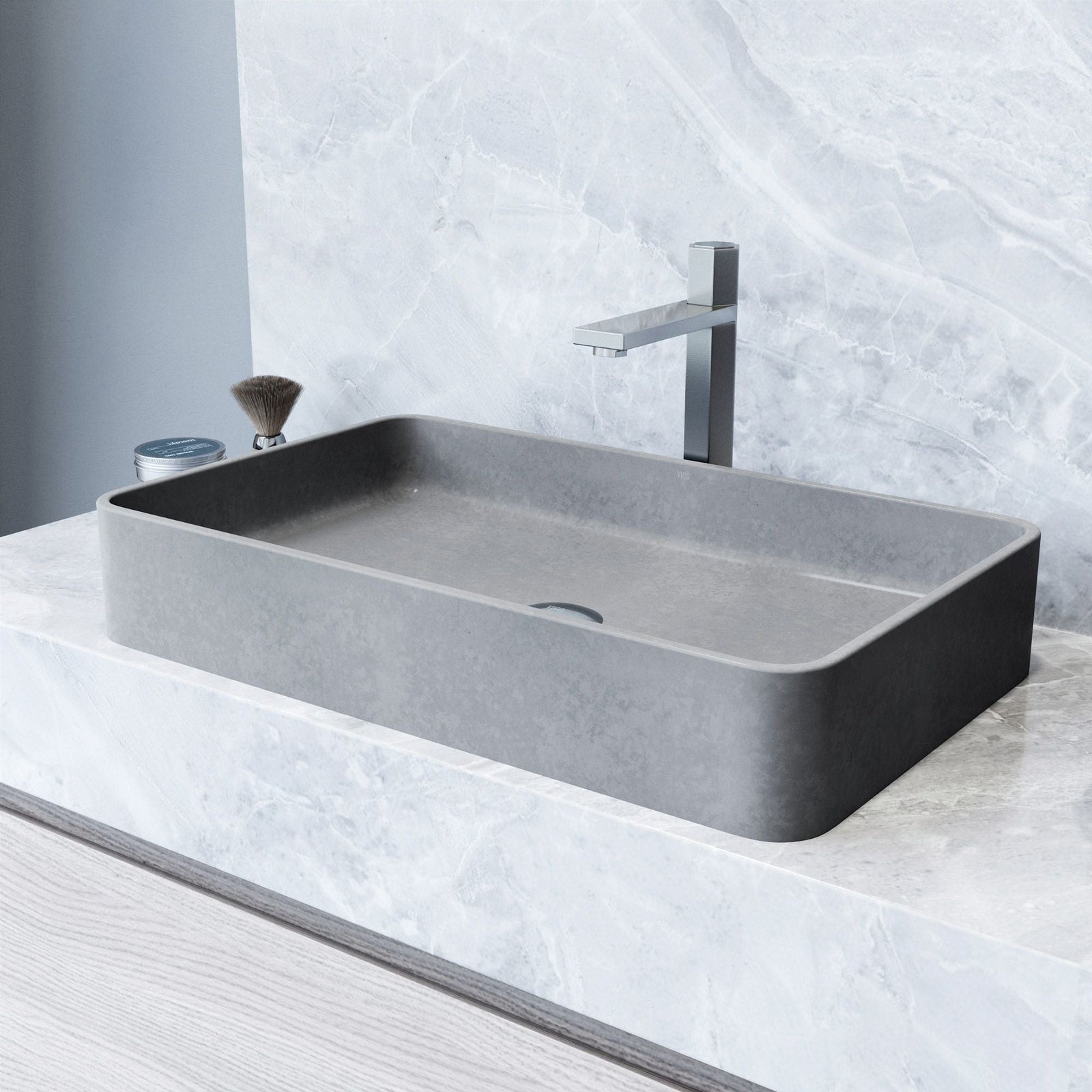 Basilica Gothic ConcretoStone 23x14-in Deep Grey Bathroom Sink/Basin with Rectangular Vessel K7F3 - product image 5