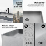Basilica Gothic ConcretoStone Grey Bathroom Sink/Basin Set with Sterling Faucet and Rectangular Vessel E8N7 - product image 4
