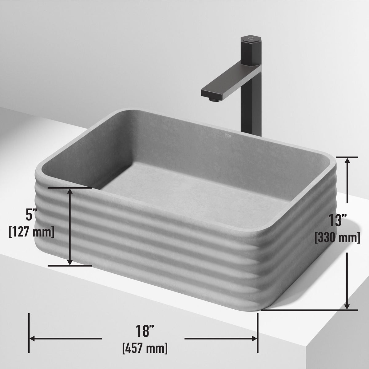 Cadman ConcretoStone 18-in Deep Grey Bathroom Sink/Basin with Rectangular Fluted Vessel I2R3 - product image 3