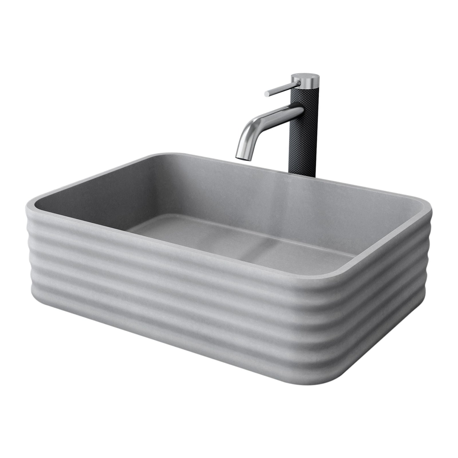 Cadman ConcretoStone Grey Bathroom Sink/Basin Set with Lexington Faucet and Rectangular Vessel D7Q7 - product image 1