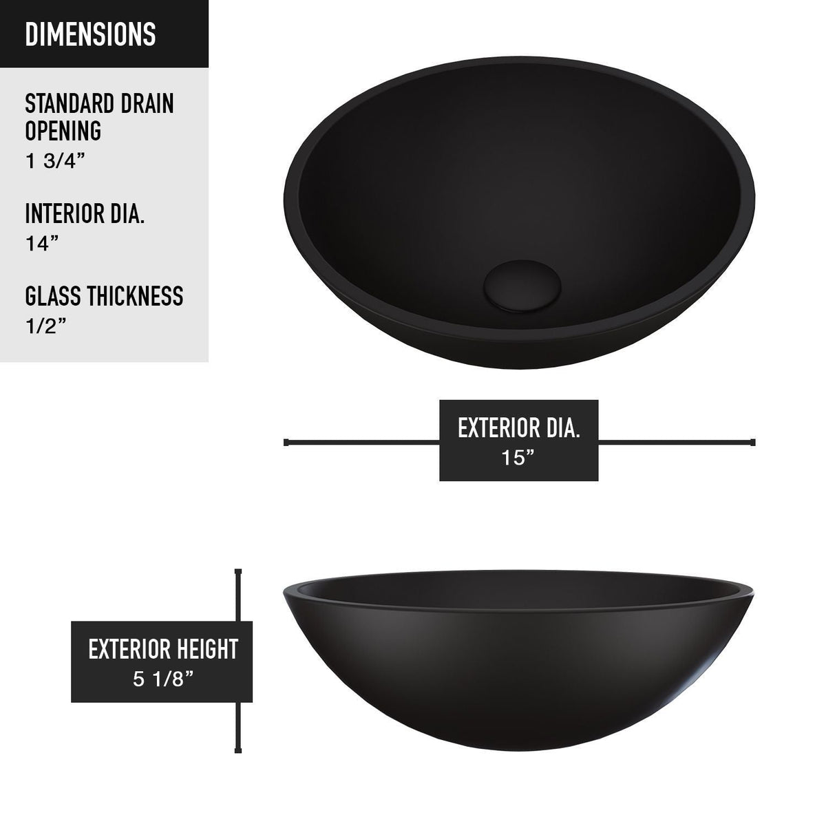 Cavalli MatteShell Round Vessel Bathroom Sink/Basin with Consistent Matte Finish, Black M2C4 - product image 3