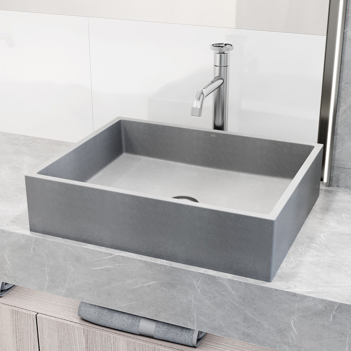 Coca Gothic ConcretoStone 19x15-in Deep Grey Bathroom Sink/Basin with Rectangular Vessel F3M9 - product image 5