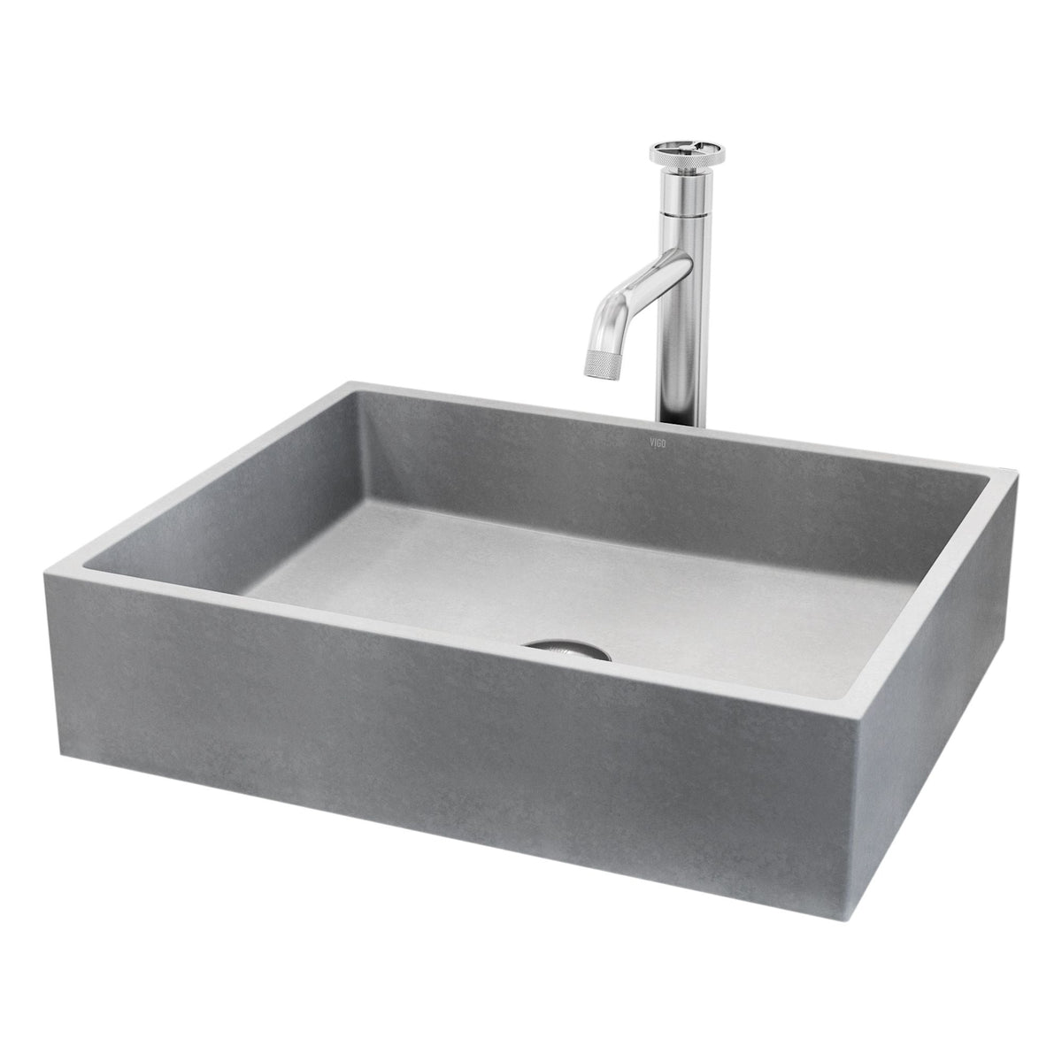 Coca Gothic ConcretoStone Grey Bathroom Sink/Basin Set with Cass Faucet and Rectangular Vessel A6H2 - product image 1