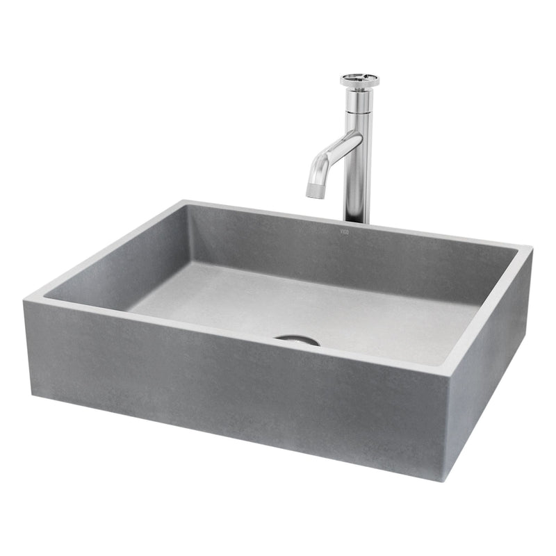 Coca Gothic ConcretoStone Grey Bathroom Sink/Basin Set with Cass Faucet and Rectangular Vessel A6H2