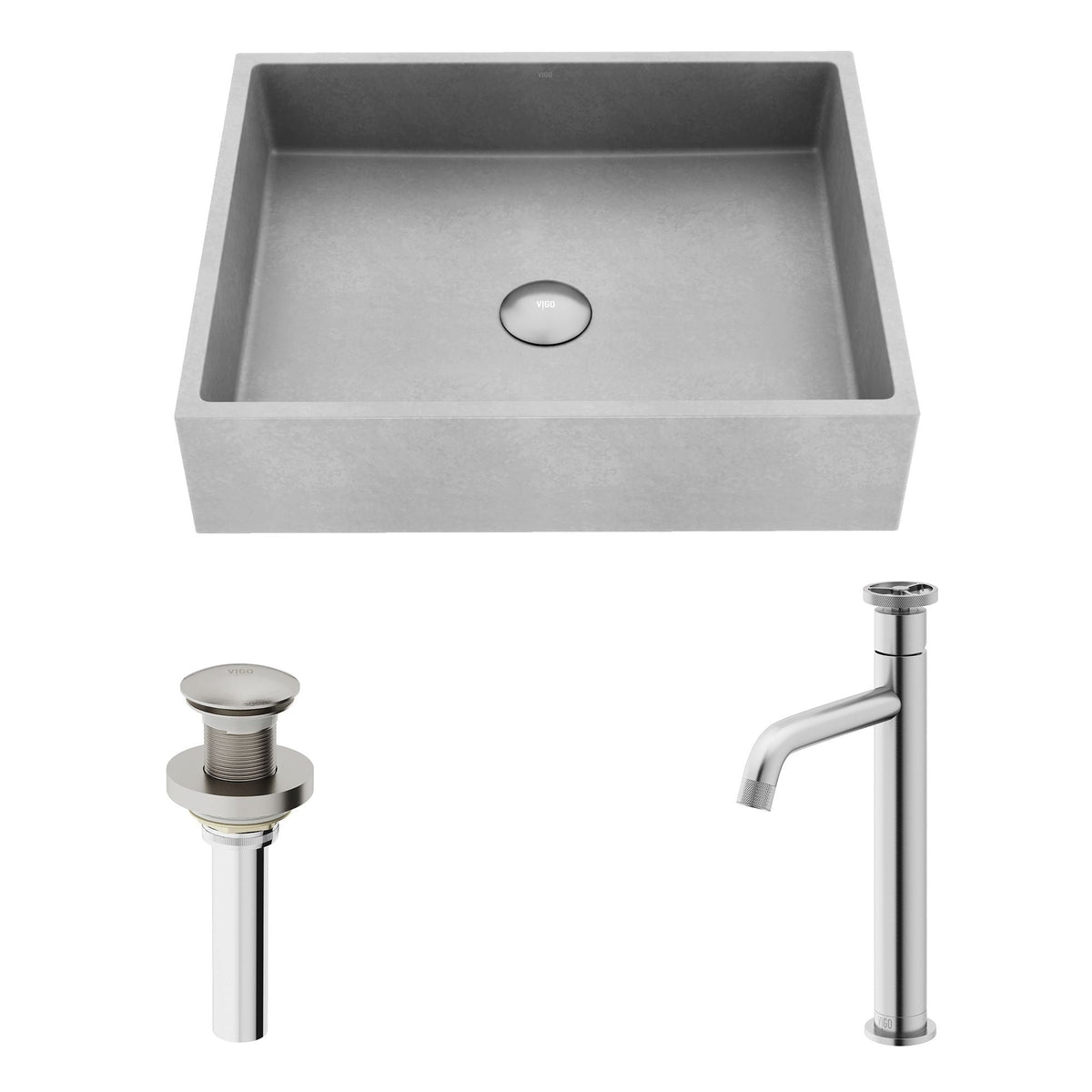 Coca Gothic ConcretoStone Grey Bathroom Sink/Basin Set with Cass Faucet and Rectangular Vessel A6H2 - product image 2