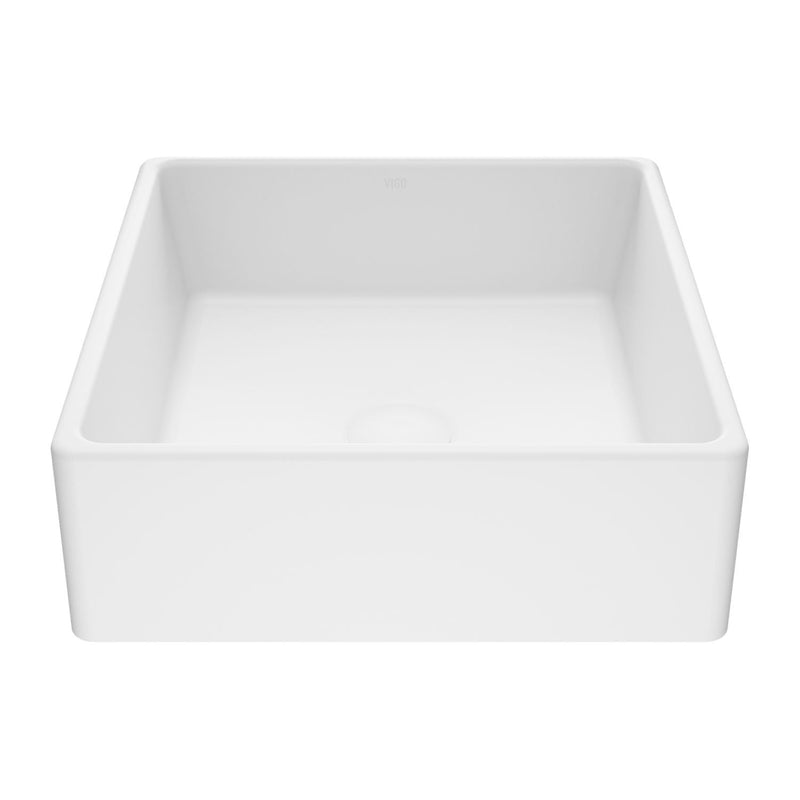 Dianthus Matte Stone Square Vessel Bathroom Sink, Above-Counter Installation, White W3P6