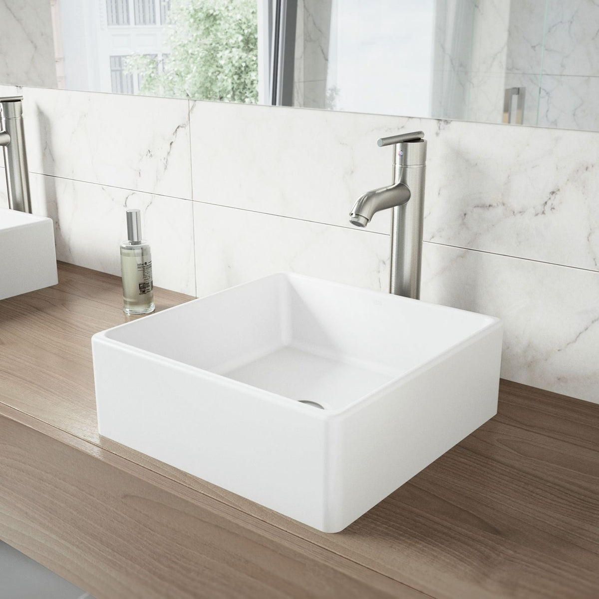 Dianthus Matte Stone Square Vessel Bathroom Sink, Above-Counter Installation, White W3P6 - product image 6