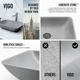 Duomo Gothic ConcretoStone 18x13-in Deep Grey Bathroom Sink/Basin with Rectangular Vessel B3O5 - product image 5