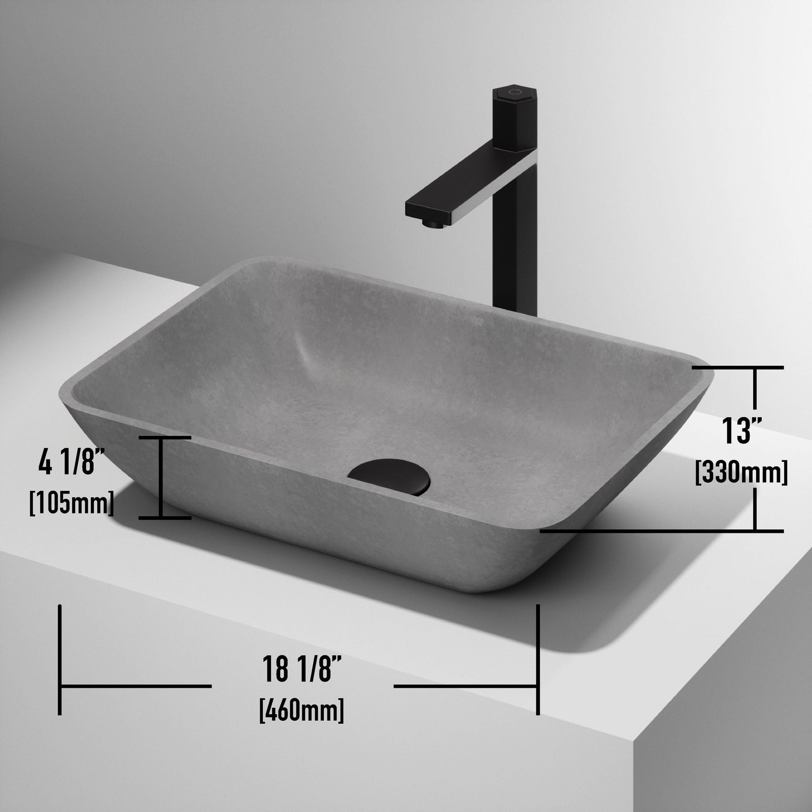 Duomo Gothic ConcretoStone 18x13-in Deep Grey Bathroom Sink/Basin with Rectangular Vessel B3O5 - product image 7