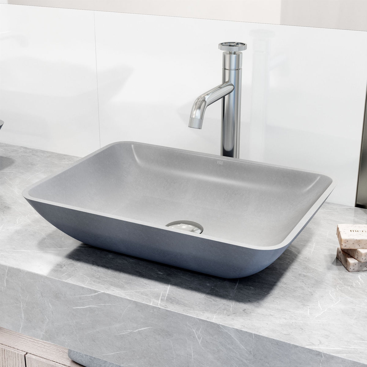 Duomo Gothic ConcretoStone Grey Bathroom Sink/Basin Set with Cass Faucet and Rectangular Vessel J1L0 - product image 6