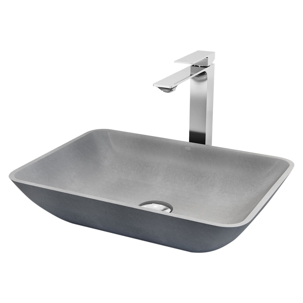 Duomo Gothic ConcretoStone Grey Bathroom Sink/Basin Set with Dunn Faucet and Rectangular Vessel Y2C4 - product image 1