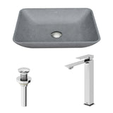 Duomo Gothic ConcretoStone Grey Bathroom Sink/Basin Set with Dunn Faucet and Rectangular Vessel Y2C4 - product image 2