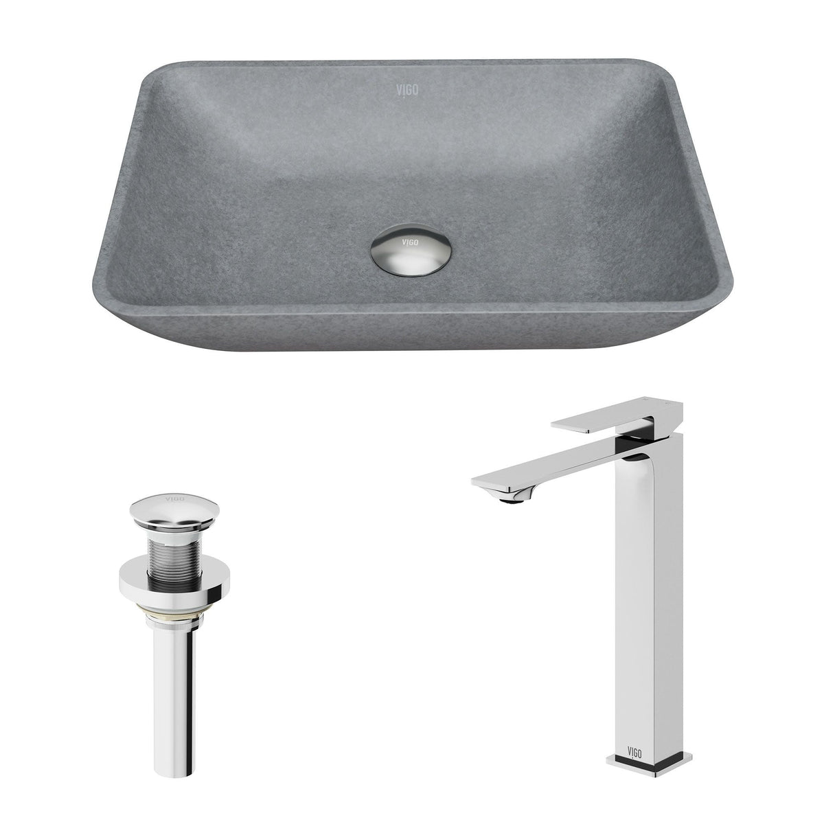 Duomo Gothic ConcretoStone Grey Bathroom Sink/Basin Set with Dunn Faucet and Rectangular Vessel Y2C4 - product image 2