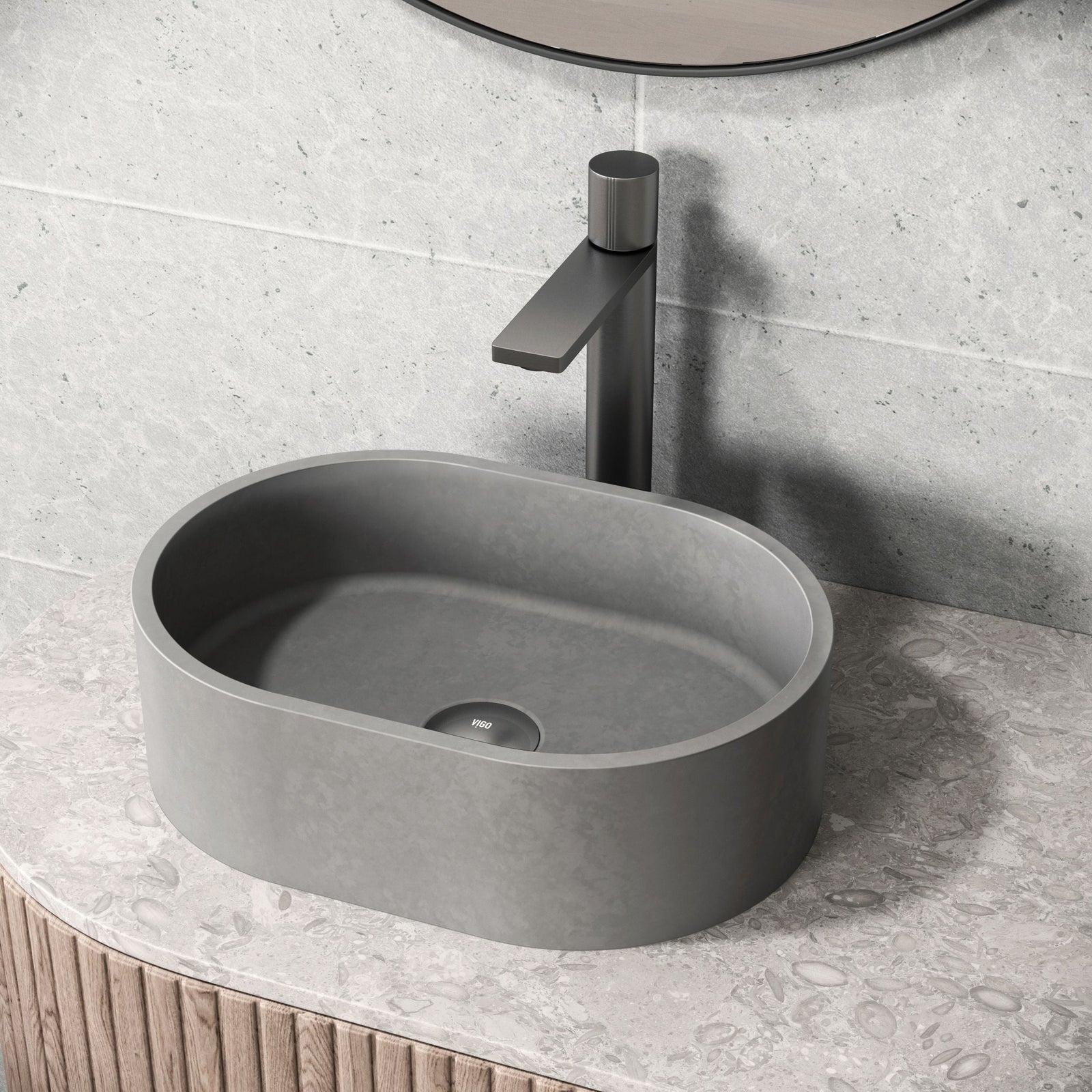 Giralda Gothic ConcretoStone 16x11-in Deep Grey Bathroom Sink/Basin with Rectangular Vessel H9V2 - product image 7