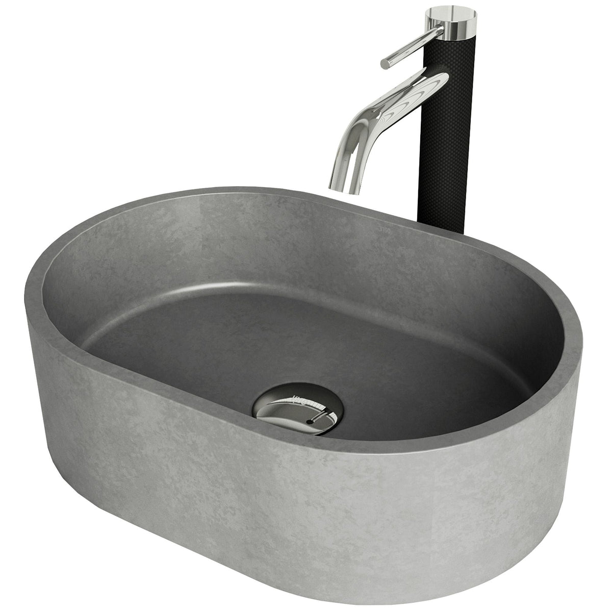 Giralda Gothic ConcretoStone Grey Bathroom Sink/Basin Set with Lexington Faucet and Oval Composite Vessel X1C5 - product image 1