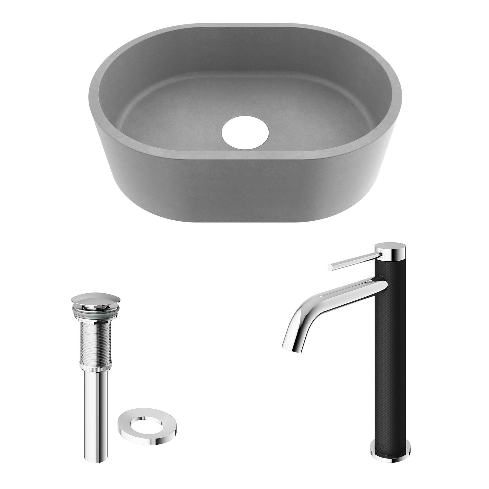 Giralda Gothic ConcretoStone Grey Bathroom Sink/Basin Set with Lexington Faucet and Oval Composite Vessel X1C5 - product image 2