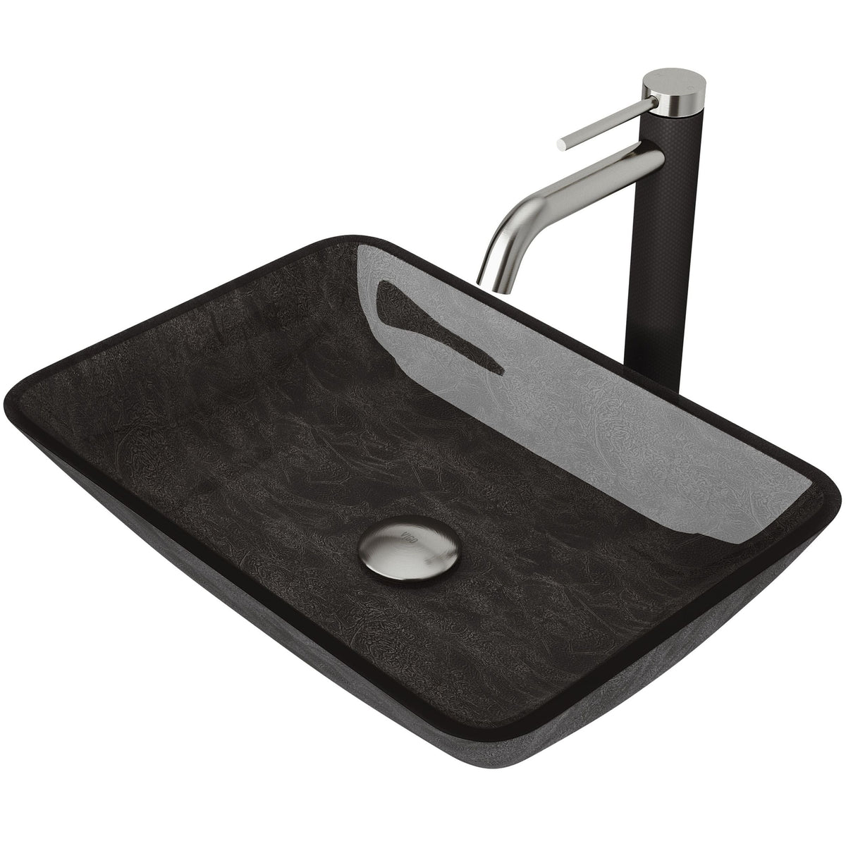 Glass Grey Onyx Bathroom Sink/Basin Set with Lexington Faucet and Rectangular Vessel H0O1 - product image 1