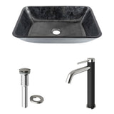 Glass Grey Onyx Bathroom Sink/Basin Set with Lexington Faucet and Rectangular Vessel V9C8 - product image 2