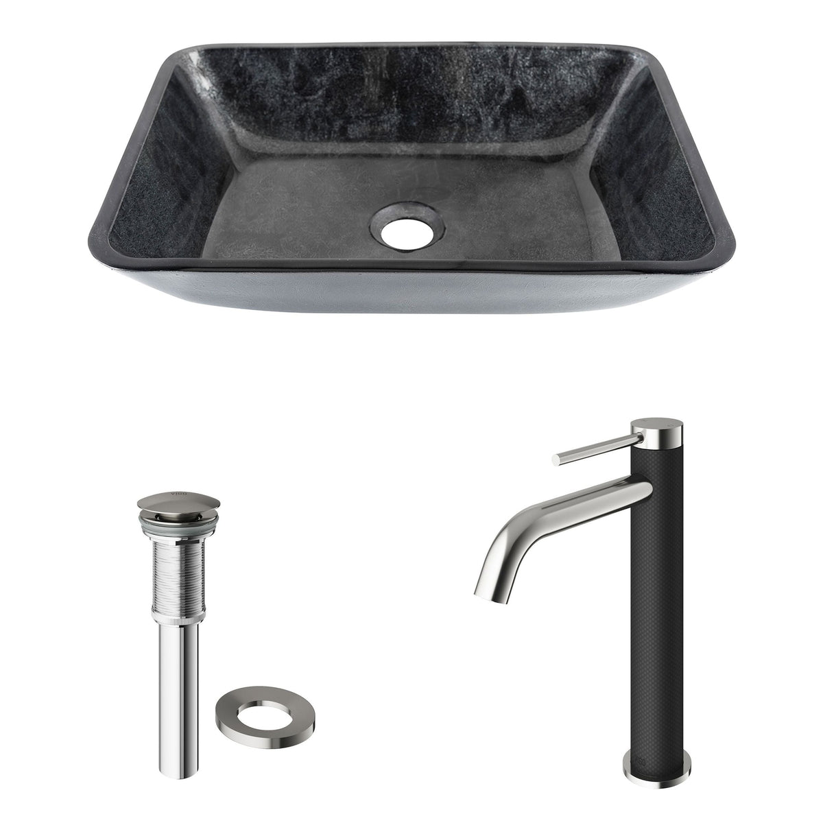 Glass Grey Onyx Bathroom Sink/Basin Set with Lexington Faucet and Rectangular Vessel H0O1 - product image 2
