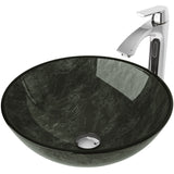 Glass Grey Onyx Bathroom Sink/Basin Set with Linus Faucet and Round Vessel X0X2 - product image 1