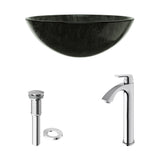 Glass Grey Onyx Bathroom Sink/Basin Set with Linus Faucet and Round Vessel X0X2 - product image 2