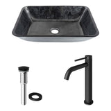Glass Grey Onyx Bathroom Sink/Basin Set with Matte Black Lexington Faucet and Rectangular Vessel O5Z3 - product image 2