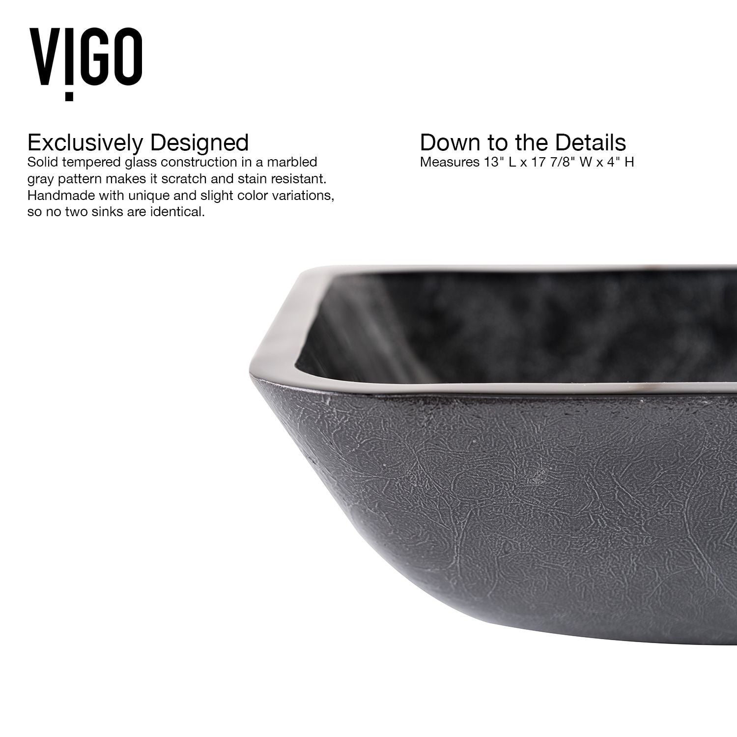 Glass Grey Onyx Bathroom Sink/Basin Set with Matte Black Lexington Faucet and Rectangular Vessel I7D0 - product image 3
