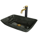 Glass Grey Onyx Bathroom Sink/Basin Set with Matte Gold Lexington Faucet and Rectangular Vessel L7D1 - product image 1