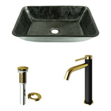 Glass Grey Onyx Bathroom Sink/Basin Set with Matte Gold Lexington Faucet and Rectangular Vessel L7D1 - product image 2
