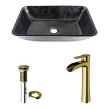 Glass Grey Onyx Bathroom Sink/Basin Set with Matte Gold Niko Faucet and Rectangular Vessel X1B1 - product image 2