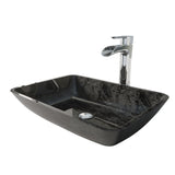 Glass Grey Onyx Bathroom Sink/Basin Set with Niko Faucet and Rectangular Vessel B3M7 - product image 1