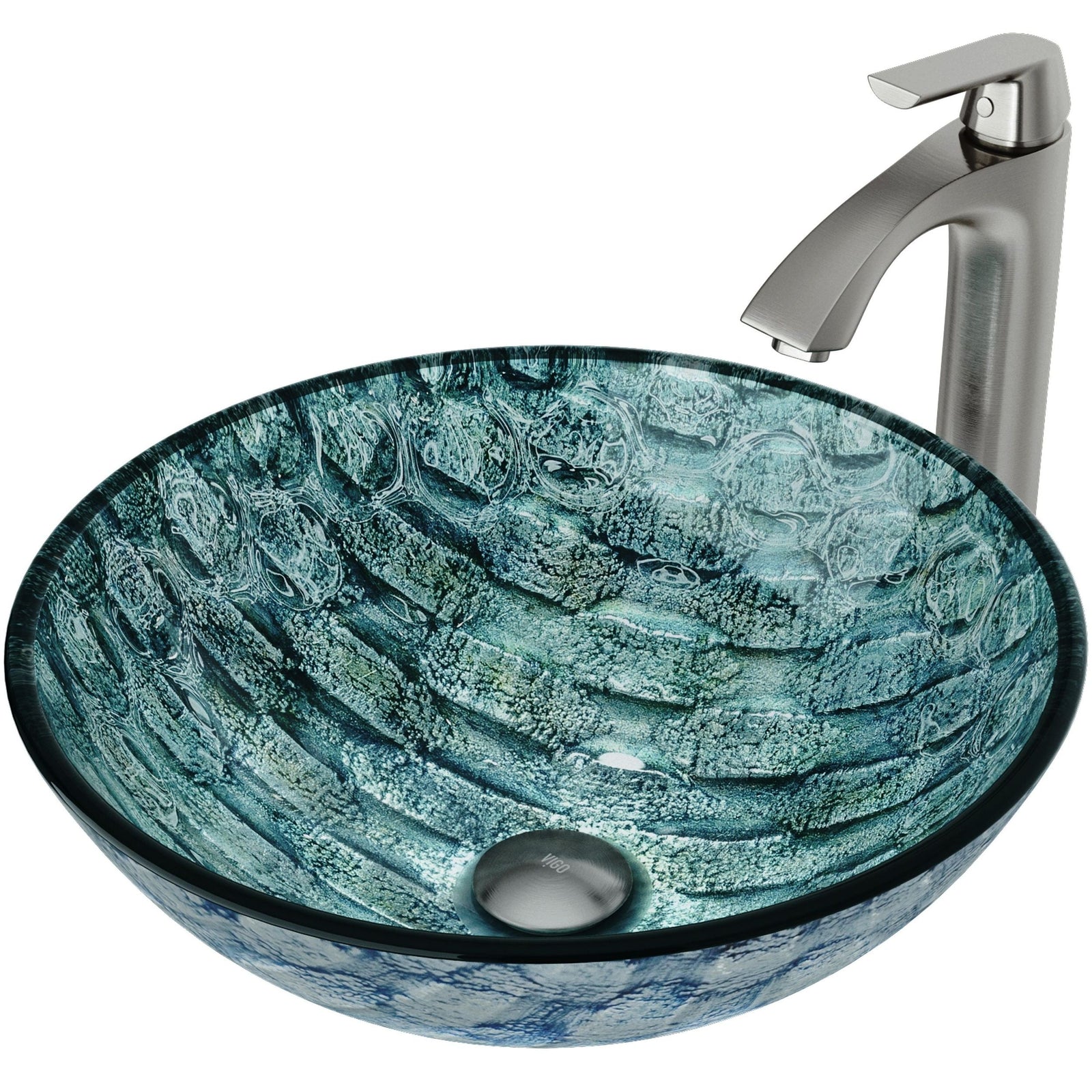 Glass Oceania Blue Bathroom Sink/Basin Set with Linus Faucet and Round Vessel G6J9 - product image 1