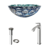 Glass Oceania Blue Bathroom Sink/Basin Set with Linus Faucet and Round Vessel G6J9 - product image 2