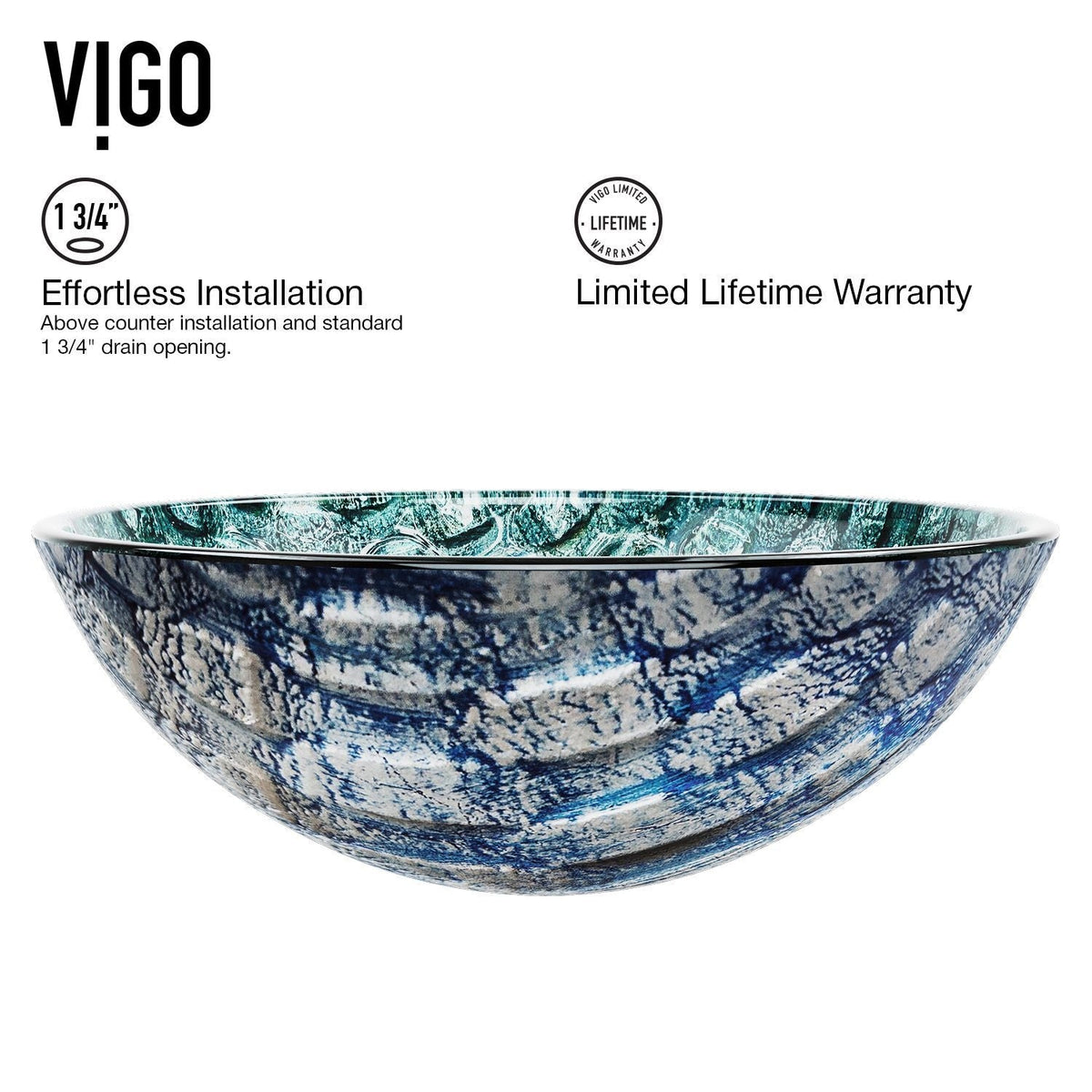 Glass Oceania Blue Bathroom Sink/Basin Set with Linus Faucet and Round Vessel H1O8 - product image 5