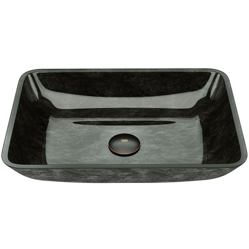 Glass Rectangular Vessel Bathroom Sink/Basin, Grey Onyx S2S2