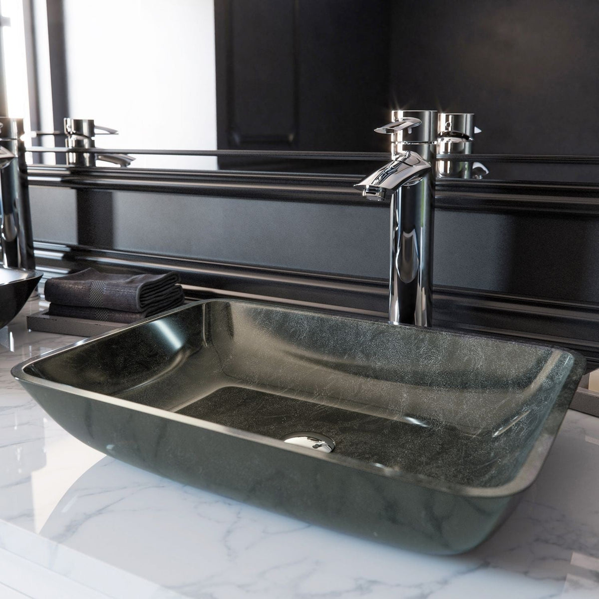 Glass Rectangular Vessel Bathroom Sink/Basin, Grey Onyx S2S2 - product image 5