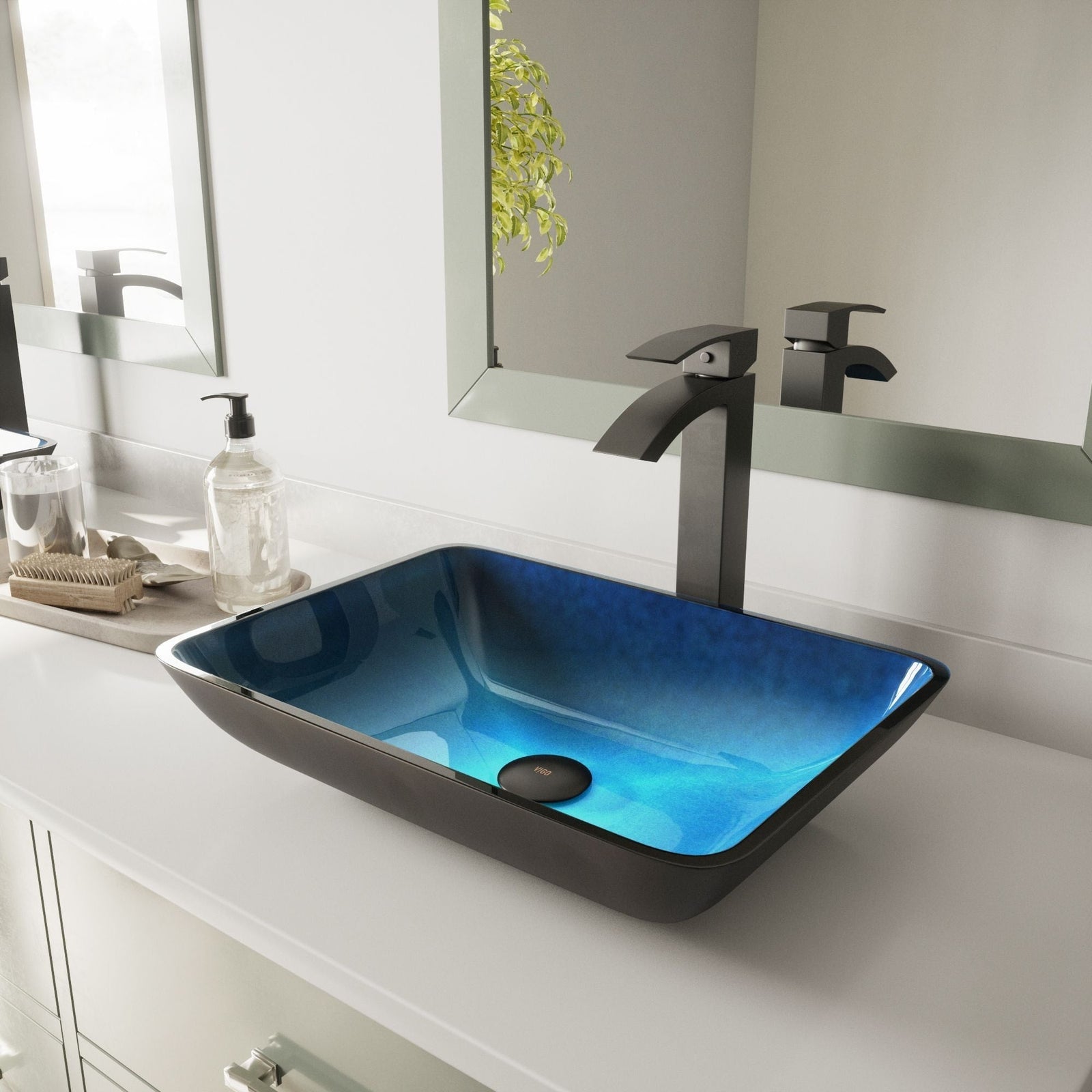 Glass Rectangular Vessel Bathroom Sink/Basin, Turquoise V6U1 - product image 7