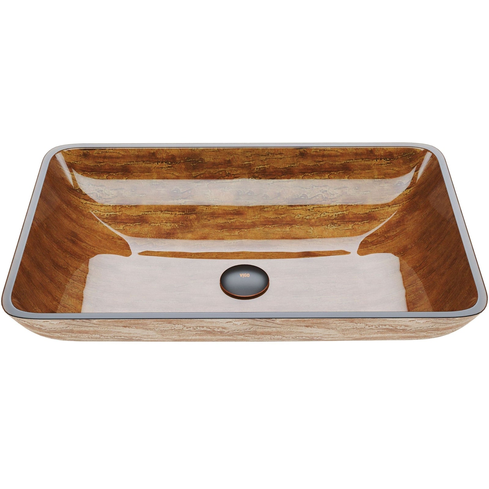 Glass Rectangular Vessel Bathroom Sink/Basin with Rounded Edges & Deep Bowl, Amber Sunset L2D6 - product image 1