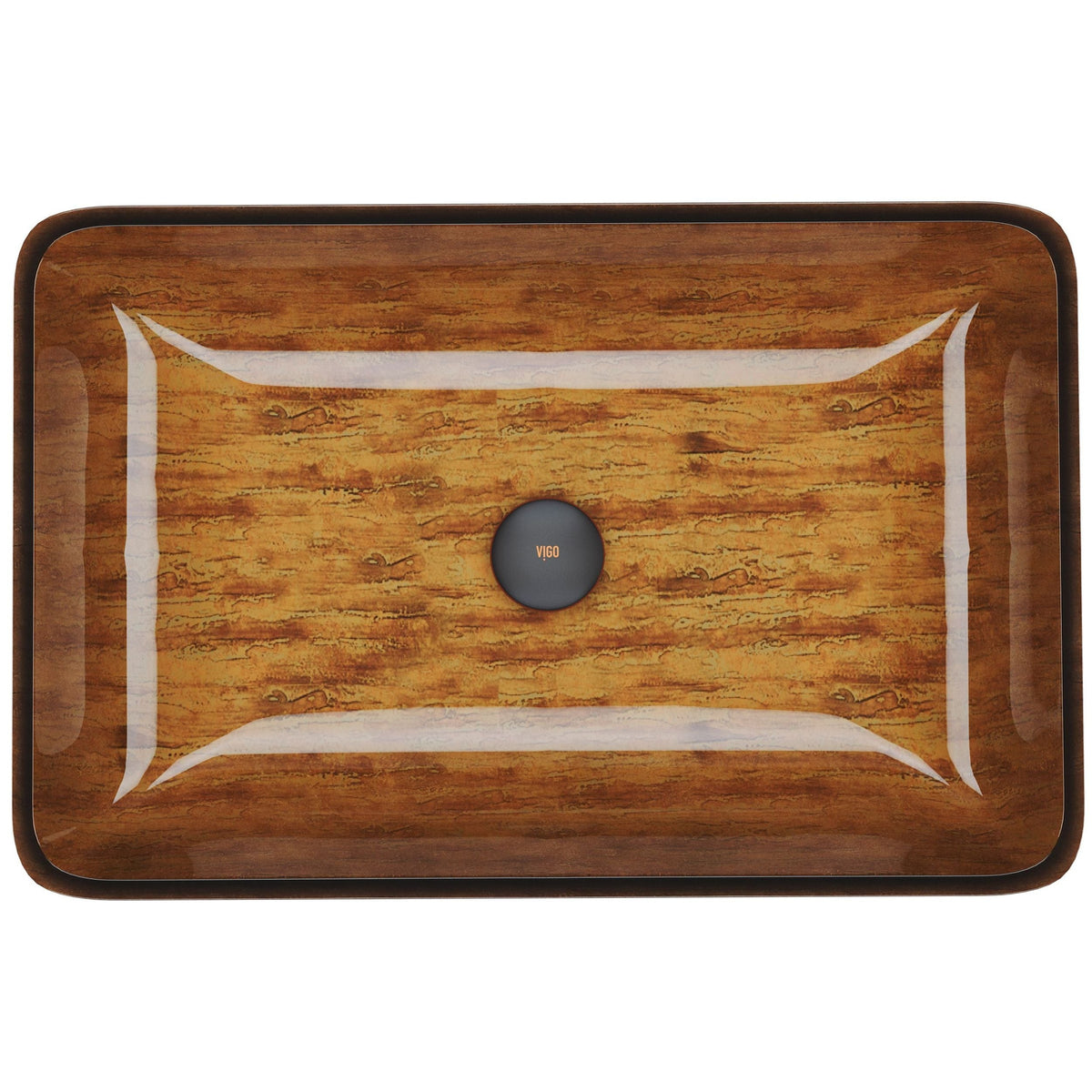 Glass Rectangular Vessel Bathroom Sink/Basin with Rounded Edges & Deep Bowl, Amber Sunset L2D6 - product image 2